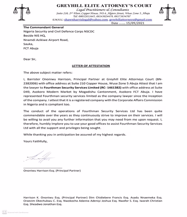 Letter of Attestation